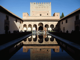 The pond at the Patio de los Arrayanes courtyard and the Salón de los Embajadores at the Alhambra palace