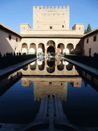 The pond at the Patio de los Arrayanes courtyard and the Salón de los Embajadores at the Alhambra palace