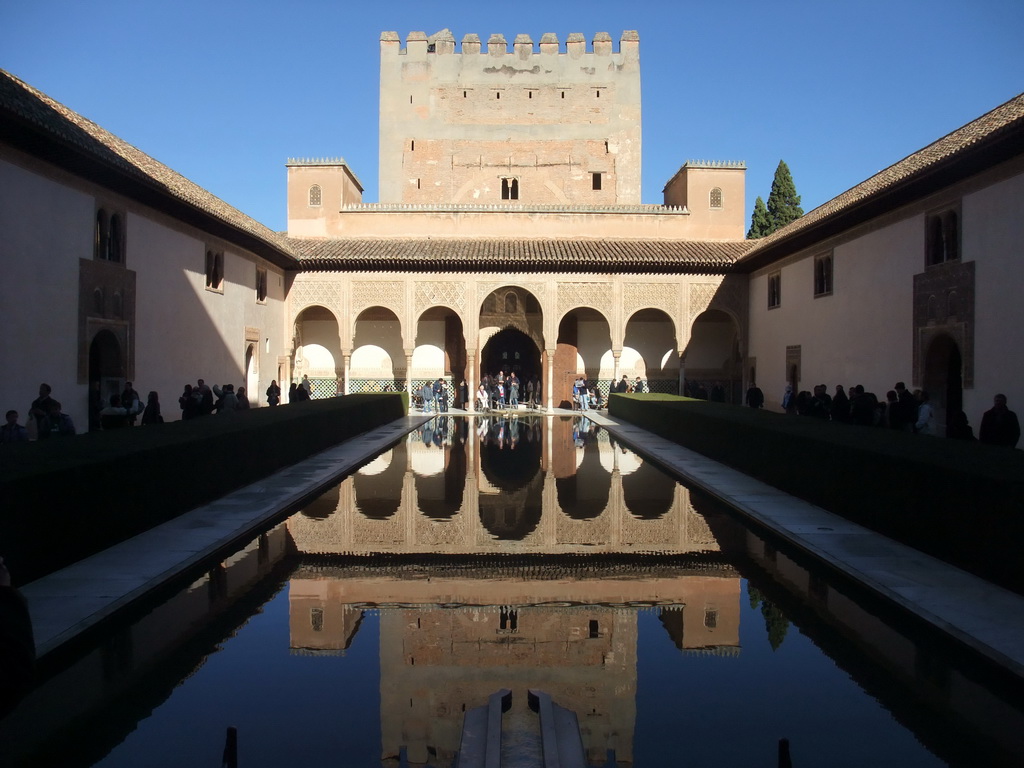 The pond at the Patio de los Arrayanes courtyard and the Salón de los Embajadores at the Alhambra palace