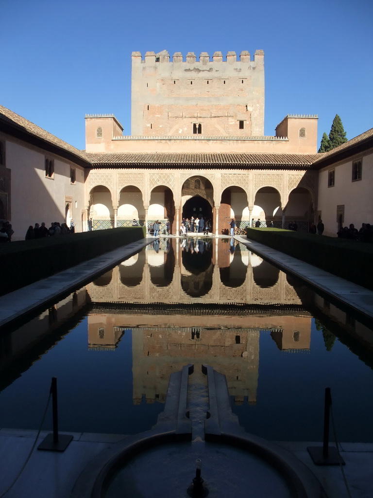 The pond at the Patio de los Arrayanes courtyard and the Salón de los Embajadores at the Alhambra palace