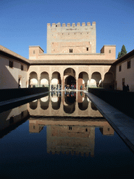 The pond at the Patio de los Arrayanes courtyard and the Salón de los Embajadores at the Alhambra palace