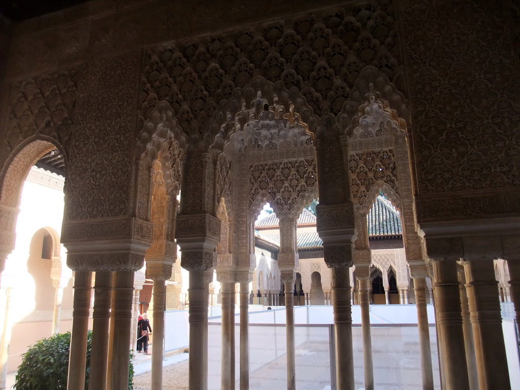 Gates at the Patio de los Leones courtyard, under renovation, at the Alhambra palace