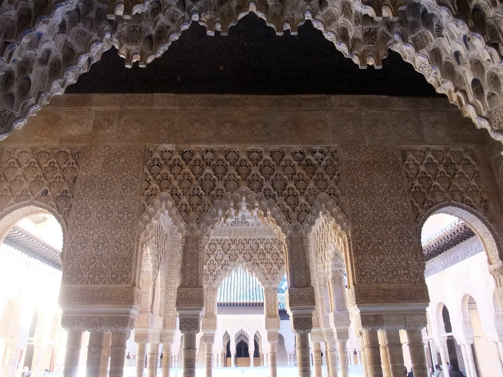 Gates at the Patio de los Leones courtyard, under renovation, at the Alhambra palace