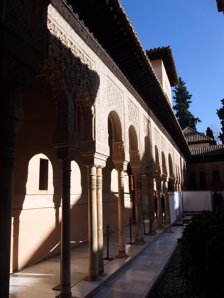 Gallery at the Patio de los Leones courtyard, under renovation, at the Alhambra palace