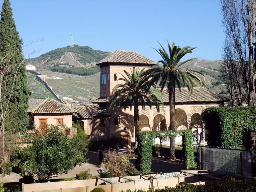 The Torre de las Damas tower and the Jardines del Partal gardens at the Alhambra palace