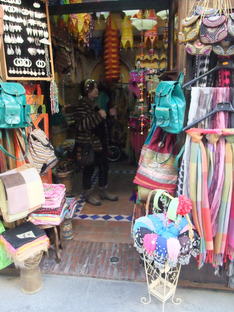 Miaomiao in a souvenir shop in the Calle de Marqués de Gerona street