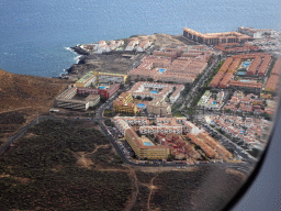 The town of Costa del Silencio with the Playa Amarilla beach, viewed from the airplane from Amsterdam