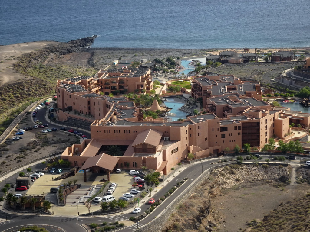 The Sandos San Blas Nature Resort & Golf and the Playa San Blas beach at the town of Oasis del Sur, viewed from the airplane from Amsterdam