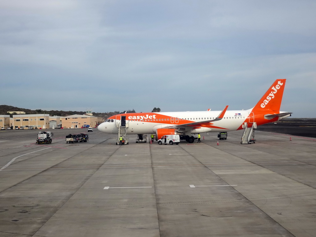 Airplane at Tenerife South Airport, viewed from the airplane to Amsterdam