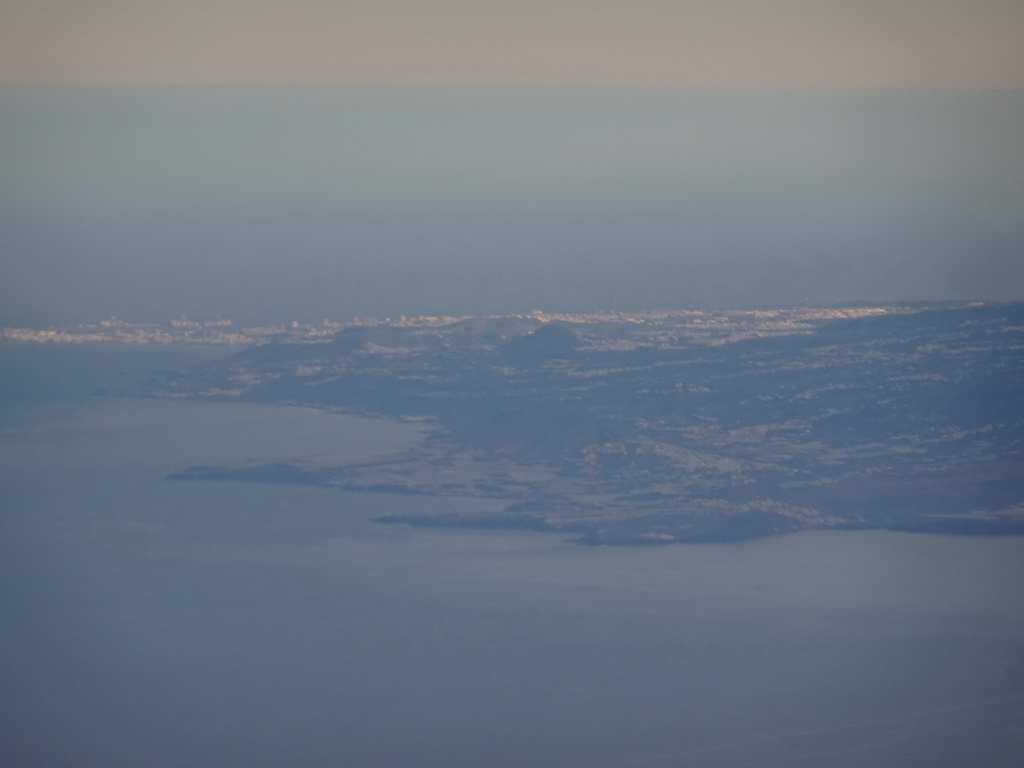 The city of Las Palmas at the north side of the island of Gran Canaria, viewed from the airplane to Amsterdam