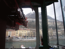 Inside the cable lift (Téléphérique) to the Bastille