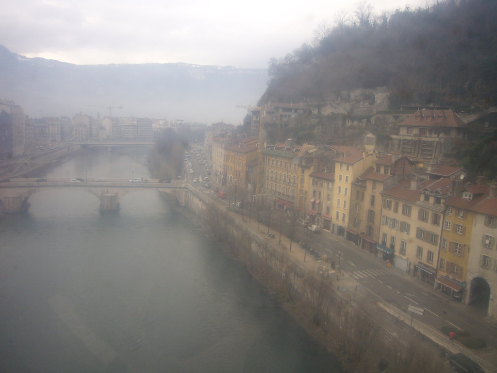 View on the Isère river from the cable lift to the Bastille
