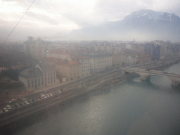 View on the Isère river from the cable lift to the Bastille