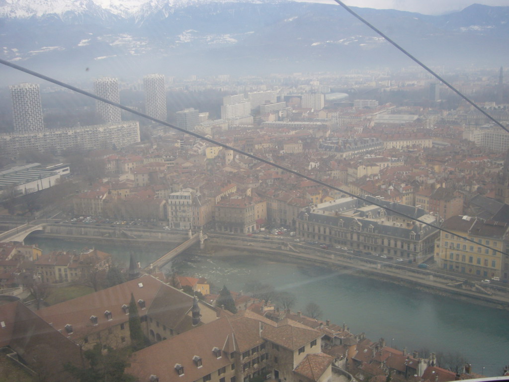 View on Grenoble from the cable lift from the Bastille