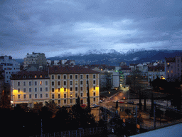 View on mountains and nearby houses from window of David`s apartment