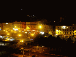 View on nearby houses from window of David`s apartment, by night