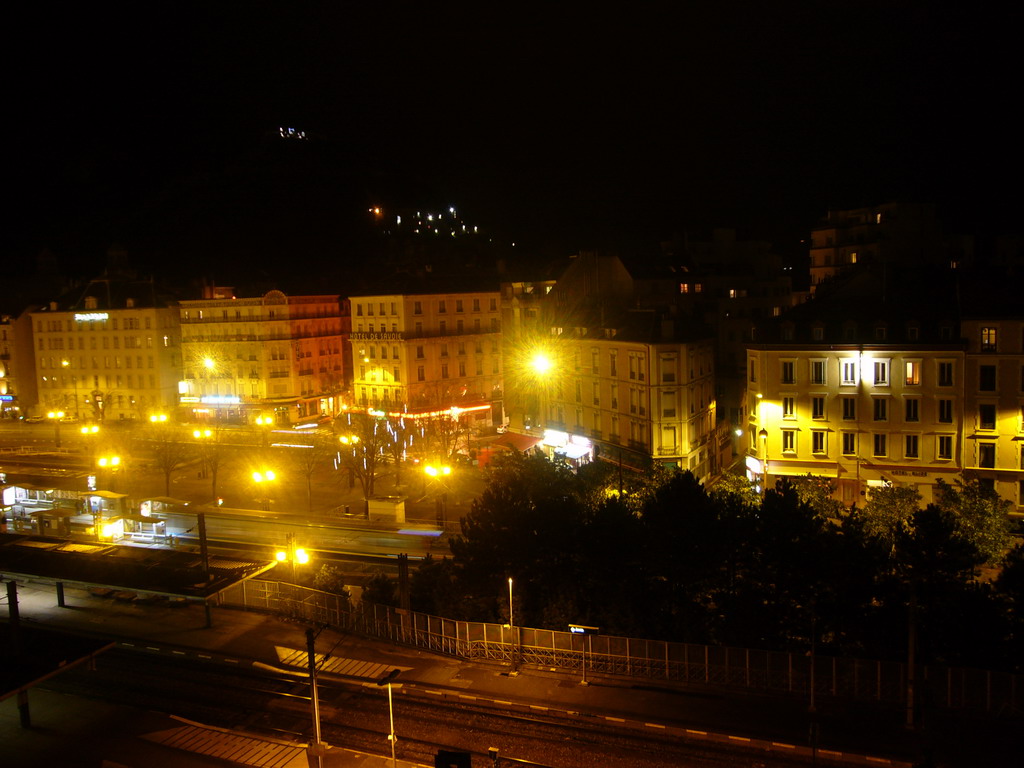 View on nearby houses from window of David`s apartment, by night