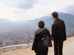 Miaomiao and David at the Terrasse des Géologues at the Bastille, with a view on the city center