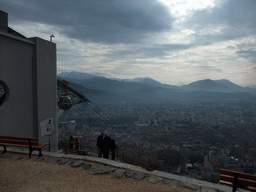 The cable lift and the city center, viewed from the Terrasse des Géologues at the Bastille