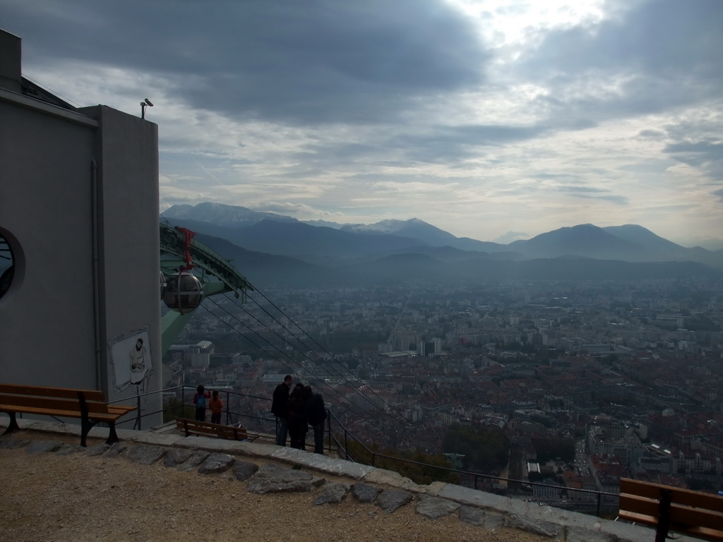 The cable lift and the city center, viewed from the Terrasse des Géologues at the Bastille