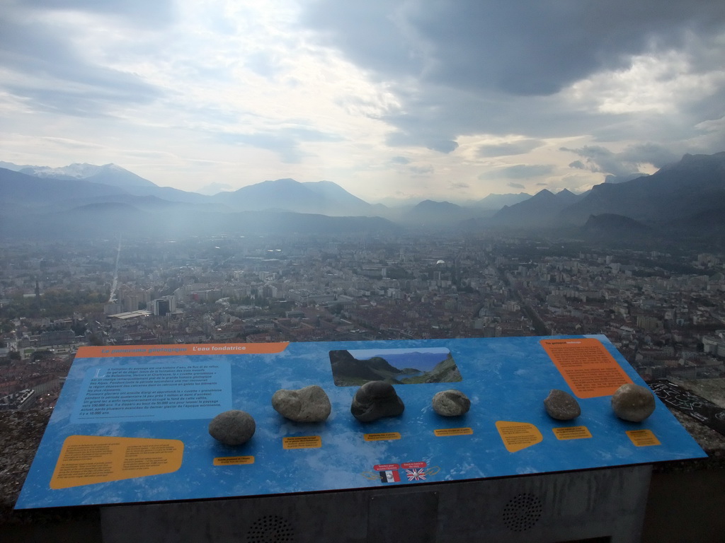 Explanation on geology and the city center, viewed from the top of the Bastille