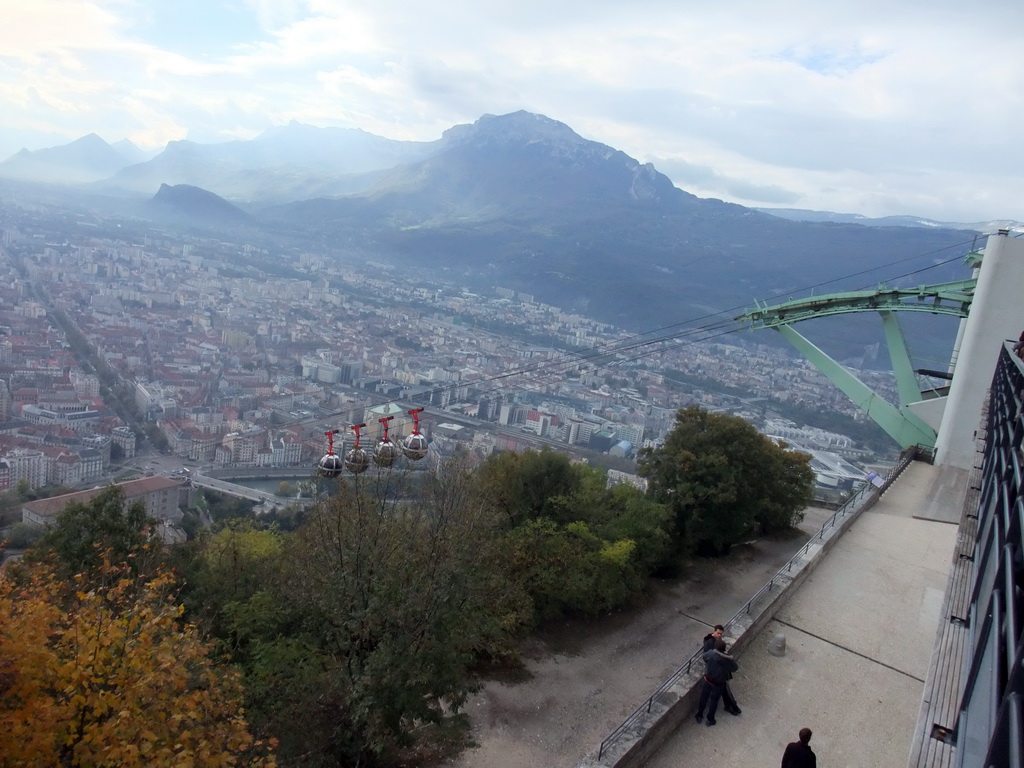 The cable lift and the city center, viewed from the restaurant of the Bastille