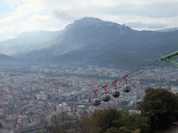 The cable lift and the city center, viewed from the restaurant of the Bastille