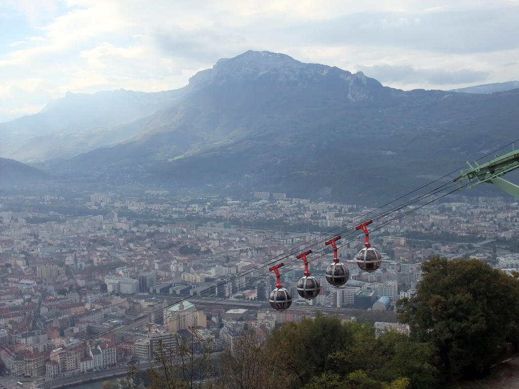 The cable lift and the city center, viewed from the restaurant of the Bastille