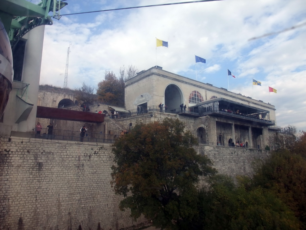 The Bastille and its restaurant, viewed from the cable lift from the Bastille