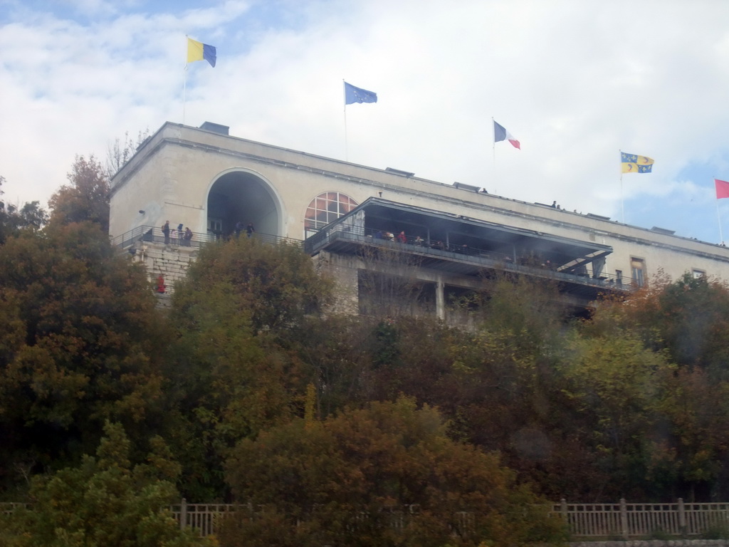 The Bastille and its restaurant, viewed from the cable lift from the Bastille