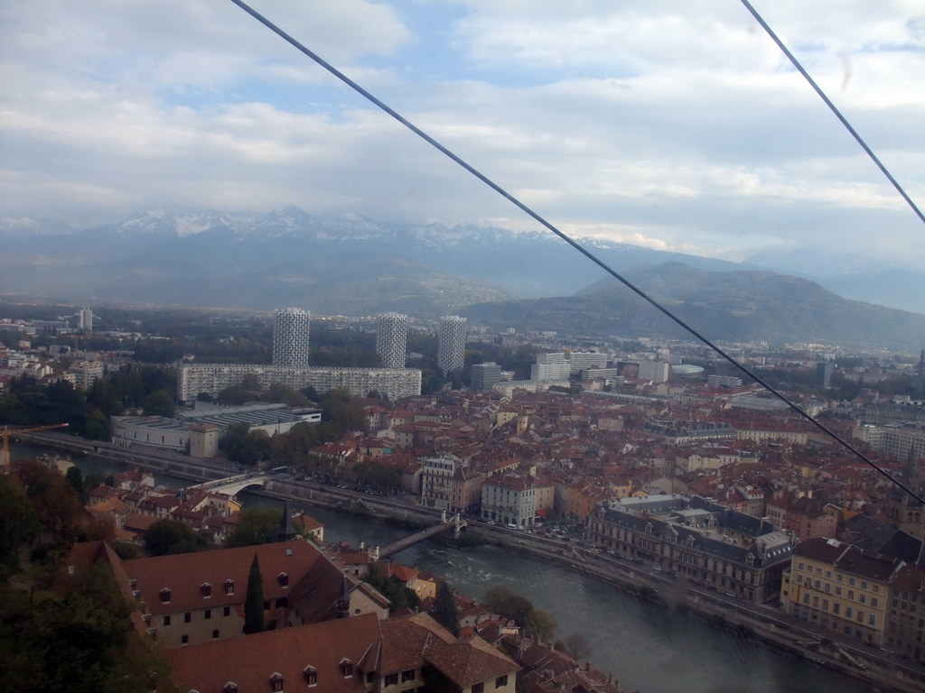 View on the Isère river and the southeast side of the city from the cable lift from the Bastille