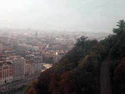 View on the Bastille hill and the city center from the cable lift from the Bastille