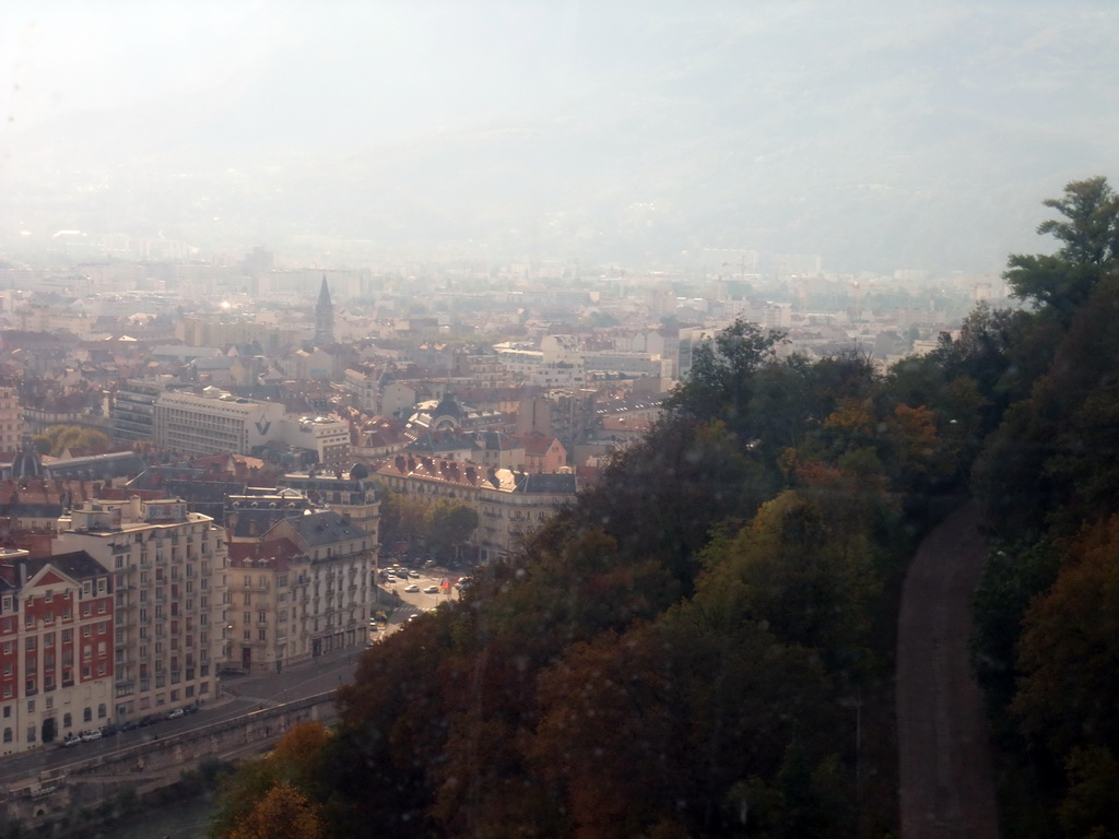 View on the Bastille hill and the city center from the cable lift from the Bastille