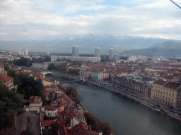 View on the Isère river and the southeast side of the city from the cable lift from the Bastille