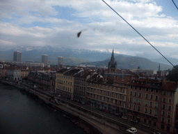 View on the Isère river and the city center from the cable lift from the Bastille