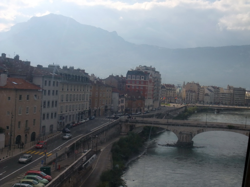 View on the Isère river and the Voie de Corato street from the cable lift from the Bastille