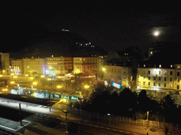 View on the railway and nearby houses from window of David`s apartment, by night