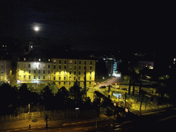 View on the railway and nearby houses from window of David`s apartment, by night