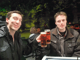 Tim with beers at a pub in the city center