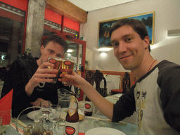 Tim and David with Saigon beer at the Vietnamese restaurant `Kim Ngan`