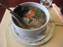 Noodle soup in the Chinese restaurant `Chinatown`