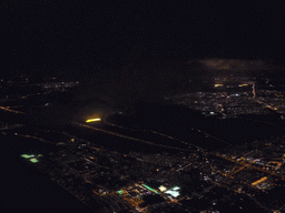 View on Amsterdam and surroundings from our airplane from Strasbourg to Amsterdam, by night