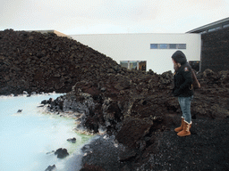 Miaomiao at the water just outside the Blue Lagoon geothermal spa