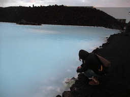 Miaomiao at the water just outside the Blue Lagoon geothermal spa