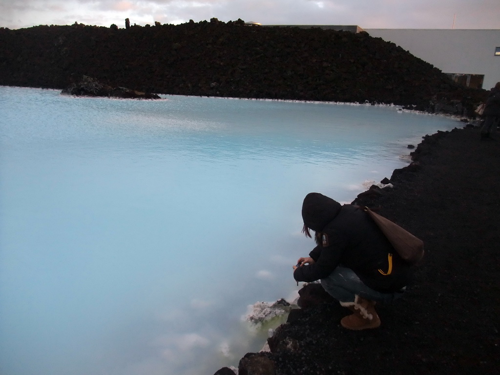 Miaomiao at the water just outside the Blue Lagoon geothermal spa