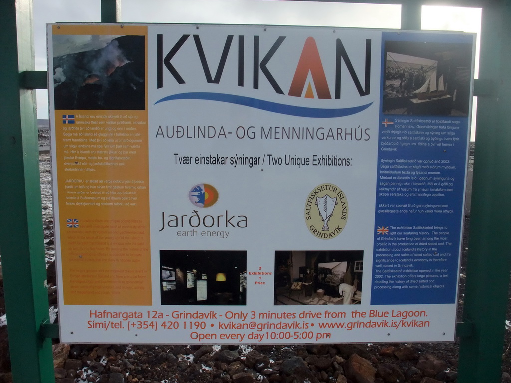 Explanation on two exhibitions in Grindavík, near the Blue Lagoon geothermal spa