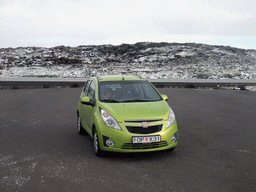 Our rental car, on a parking place near the Blue Lagoon geothermal spa