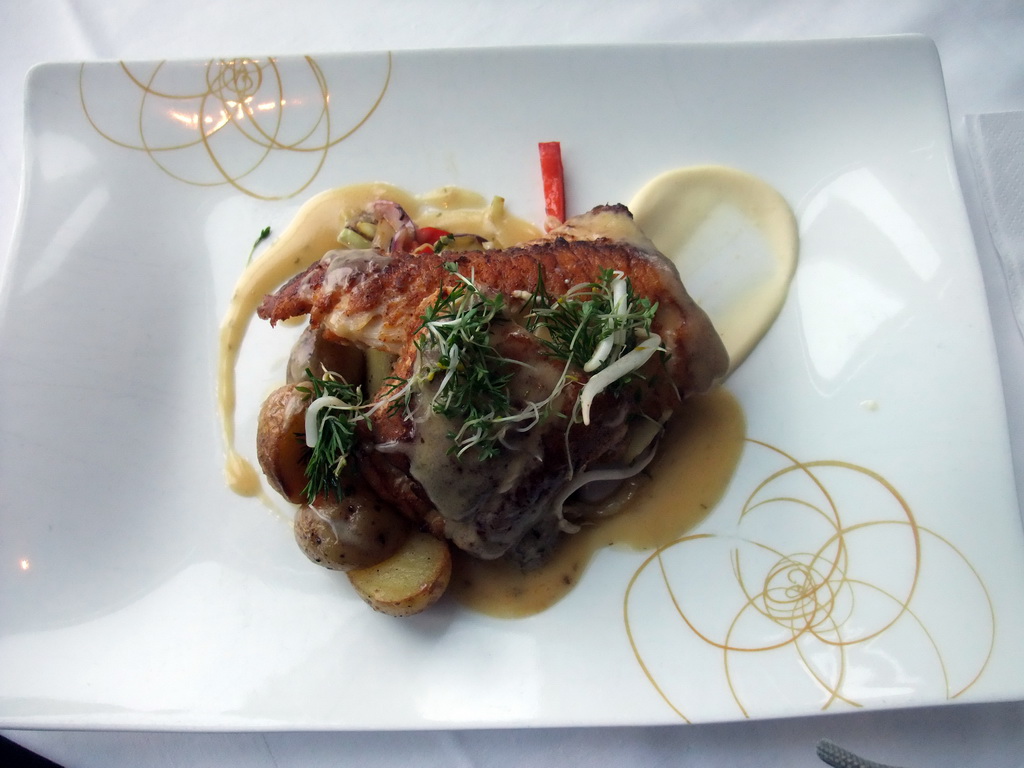 Fish and potatoes at the LAVA Restaurant at the Blue Lagoon geothermal spa