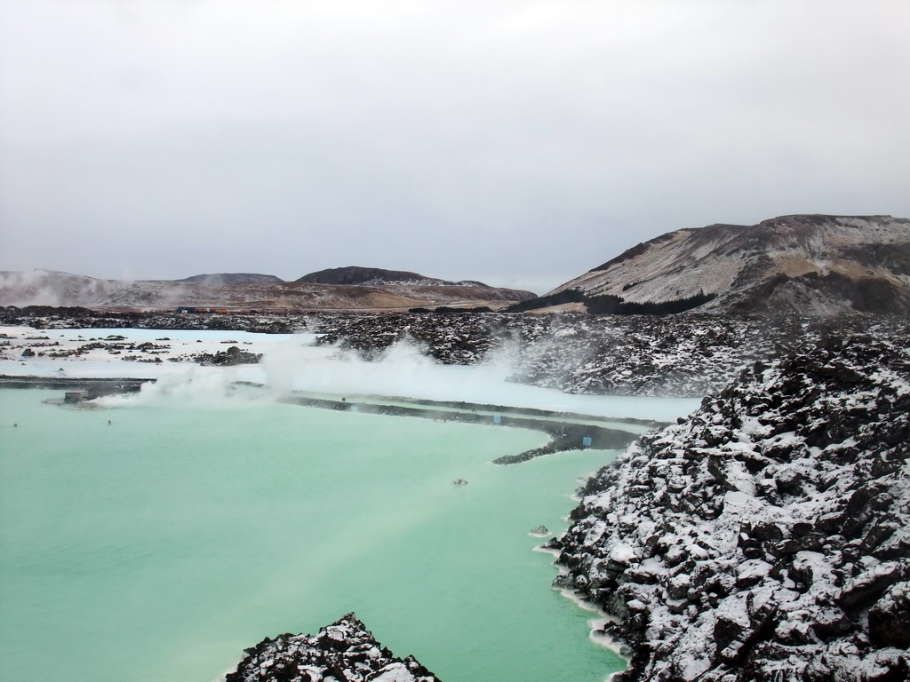 Overview of the Blue Lagoon geothermal spa, from the top of the LAVA Restaurant