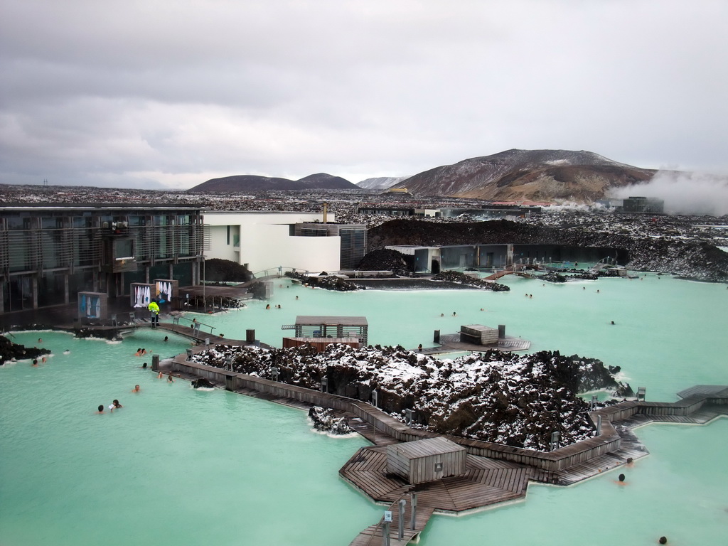 Overview of the Blue Lagoon geothermal spa and the Svartsengi Power Station, from the top of the LAVA Restaurant